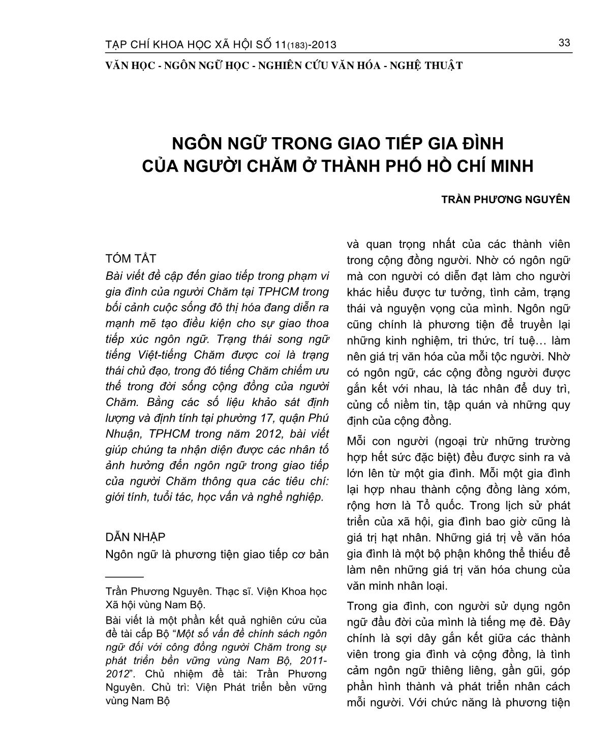 Ngôn ngữ trong giao tiếp gia đình của người chăm ở thành phố Hồ Chí Minh trang 1