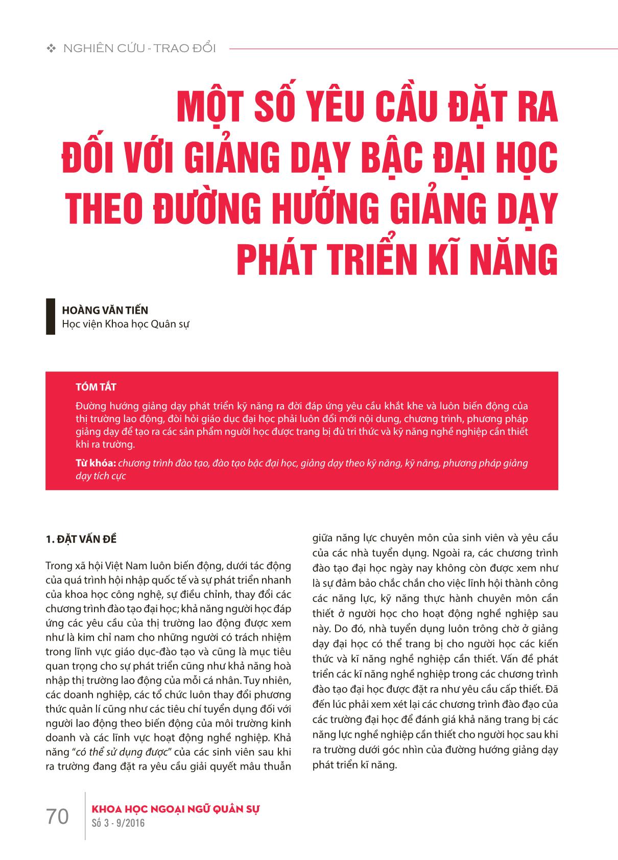 Một số yêu cầu đặt ra đối với giảng dạy bậc đại học theo đường hướng giảng dạy phát triển kĩ năng trang 1