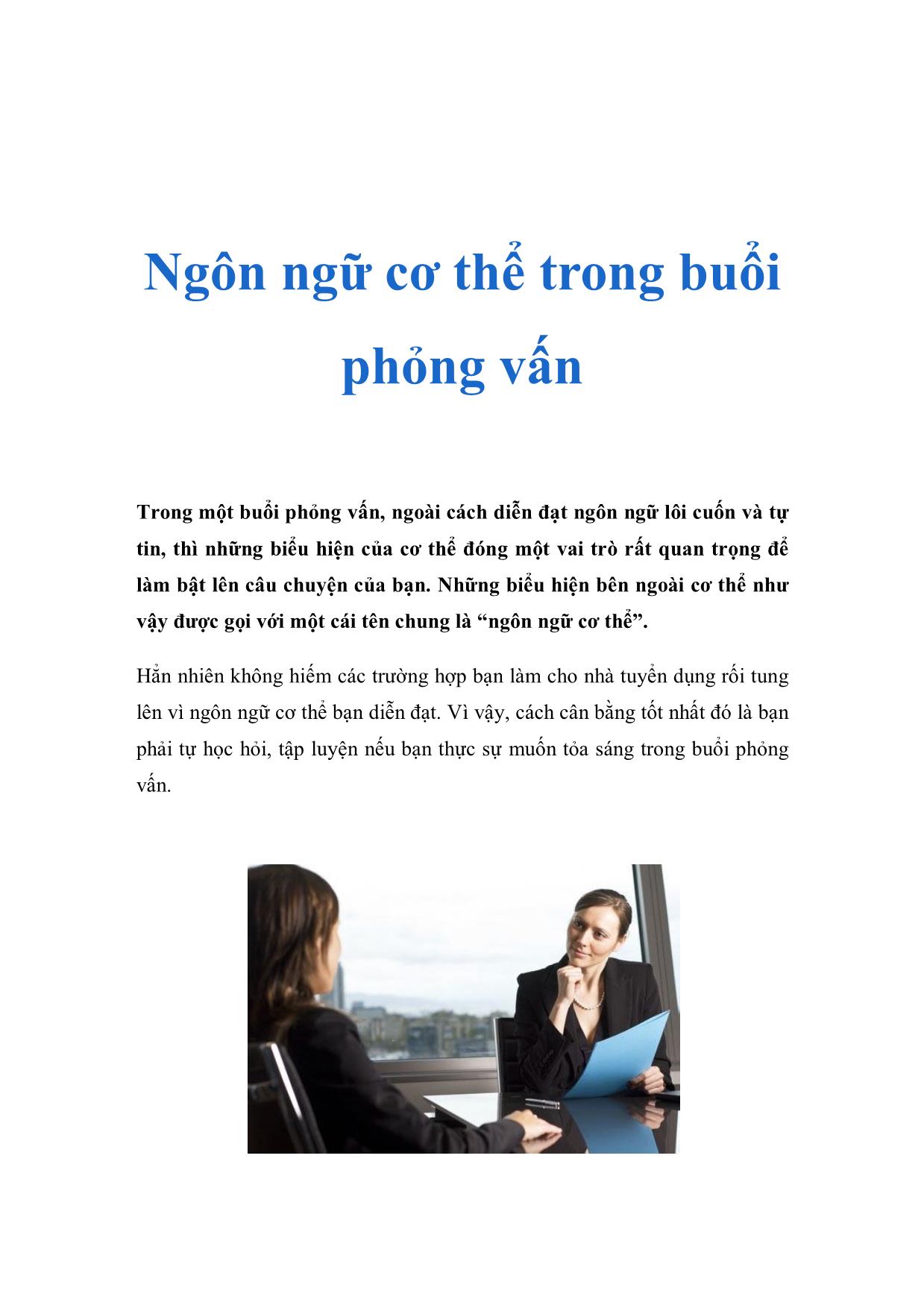 Ngôn ngữ cơ thể trong buổi phỏng vấn trang 1