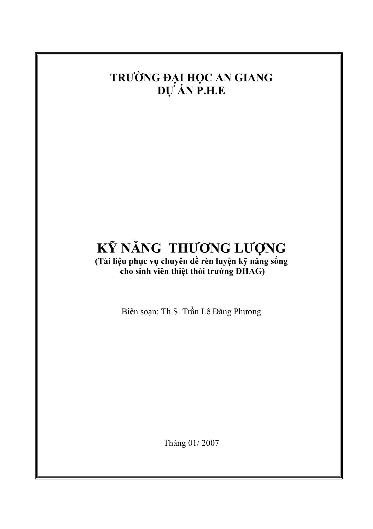 Giáo trình Kỹ năng thương lượng - Trần Lê Đăng Phương trang 1