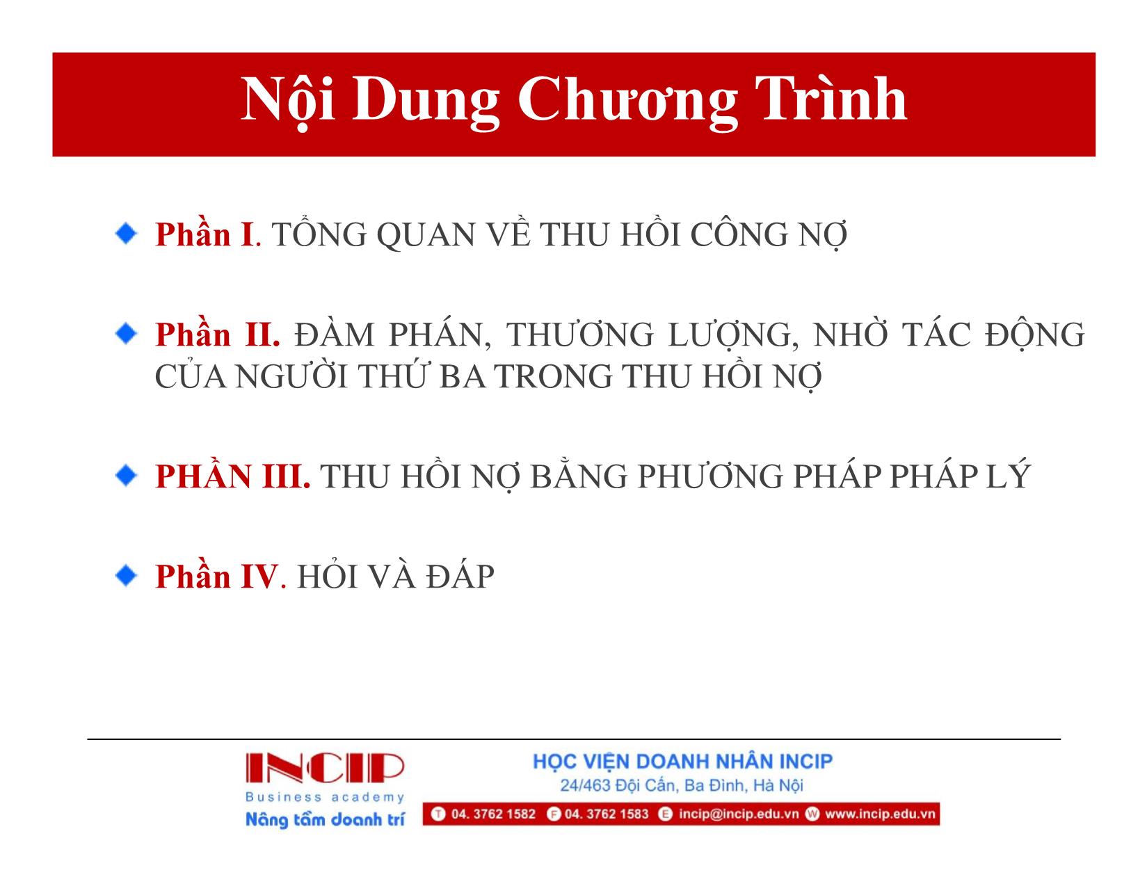 Bài giảng Thu hồi công nợ cho doanh nghiệp - Phần I: Tổng quan về thu hồi công nợ trang 2