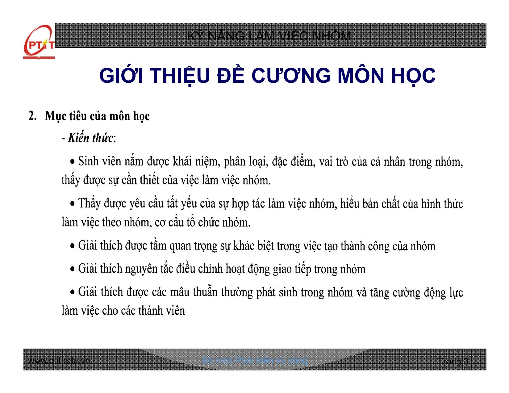 Bài giảng Kỹ năng làm việc nhóm - Chương 1: Những vấn đề chung về nhóm và làm việc nhóm - Nguyễn Quang Hưng trang 3