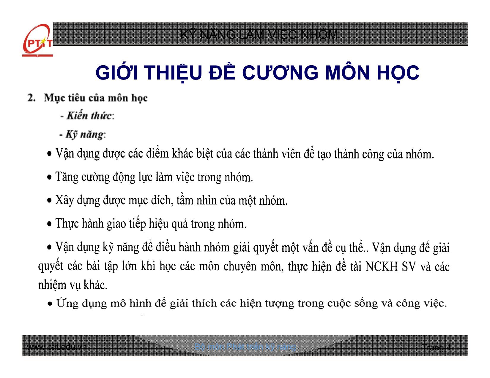 Bài giảng Kỹ năng làm việc nhóm - Chương 1: Những vấn đề chung về nhóm và làm việc nhóm - Nguyễn Quang Hưng trang 4