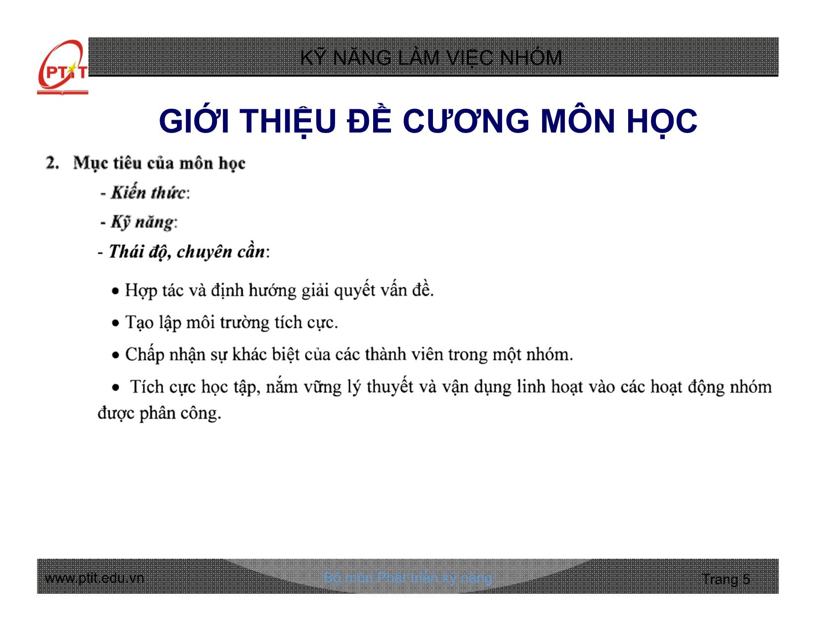 Bài giảng Kỹ năng làm việc nhóm - Chương 1: Những vấn đề chung về nhóm và làm việc nhóm - Nguyễn Quang Hưng trang 5