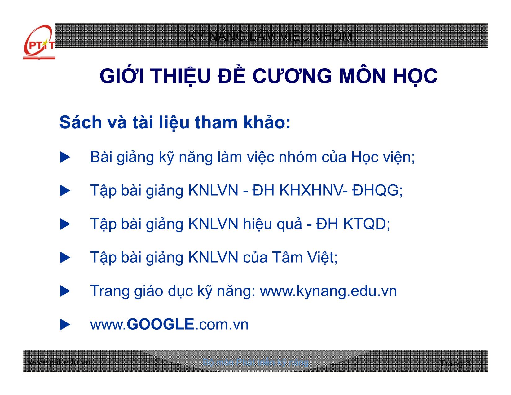 Bài giảng Kỹ năng làm việc nhóm - Chương 1: Những vấn đề chung về nhóm và làm việc nhóm - Nguyễn Quang Hưng trang 8