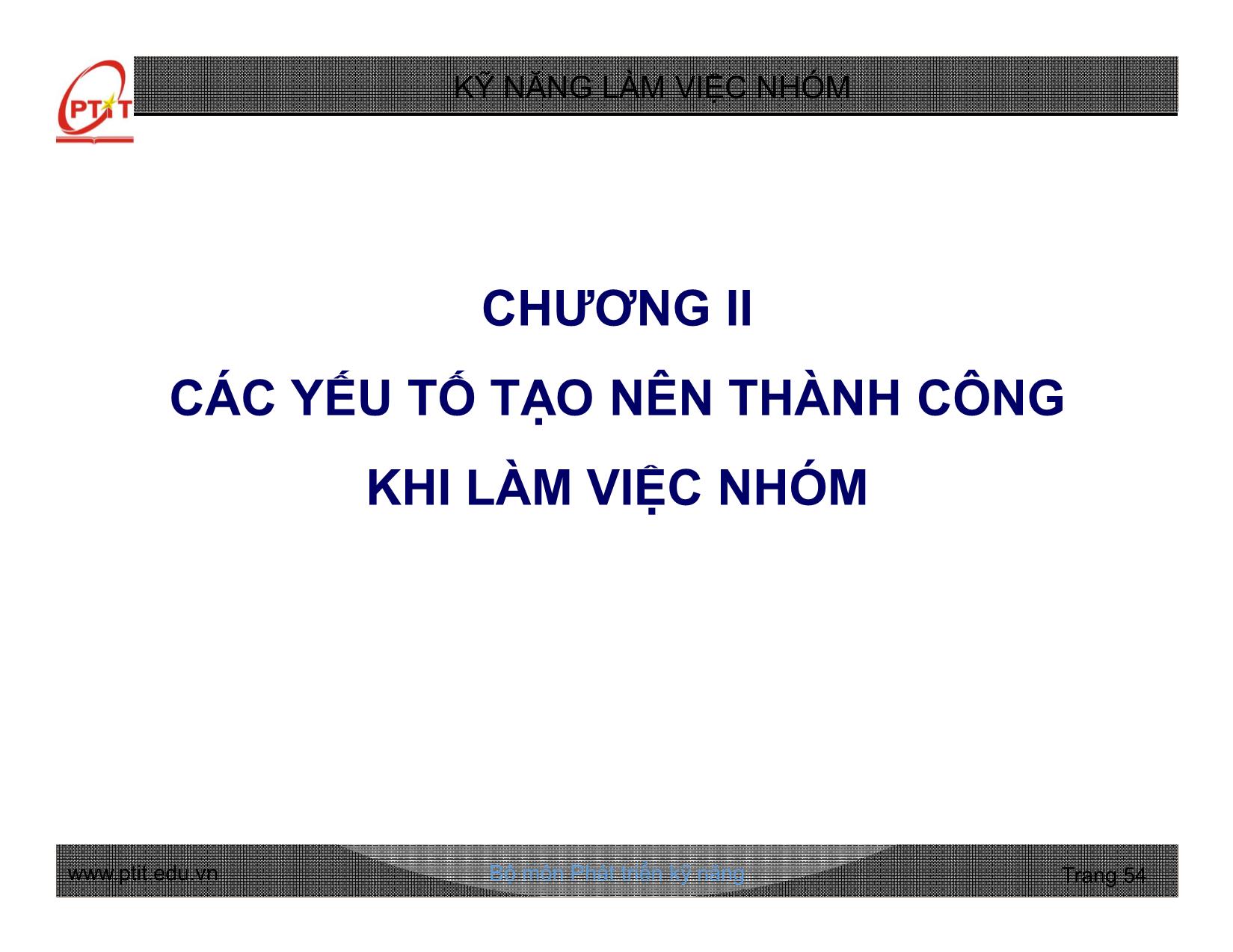 Bài giảng Kỹ năng làm việc nhóm - Chương 2: Các yếu tố tạo nên thành công khi làm việc nhóm - Nguyễn Quang Hưng trang 1