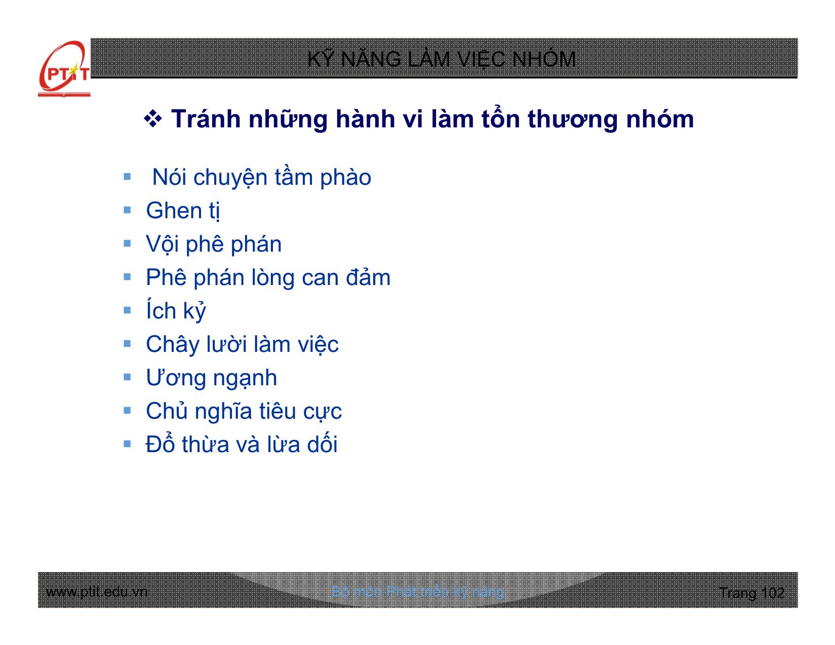 Bài giảng Kỹ năng làm việc nhóm - Chương 3: Kỹ năng lãnh đạo nhóm hiệu quả - Nguyễn Quang Hưng trang 10