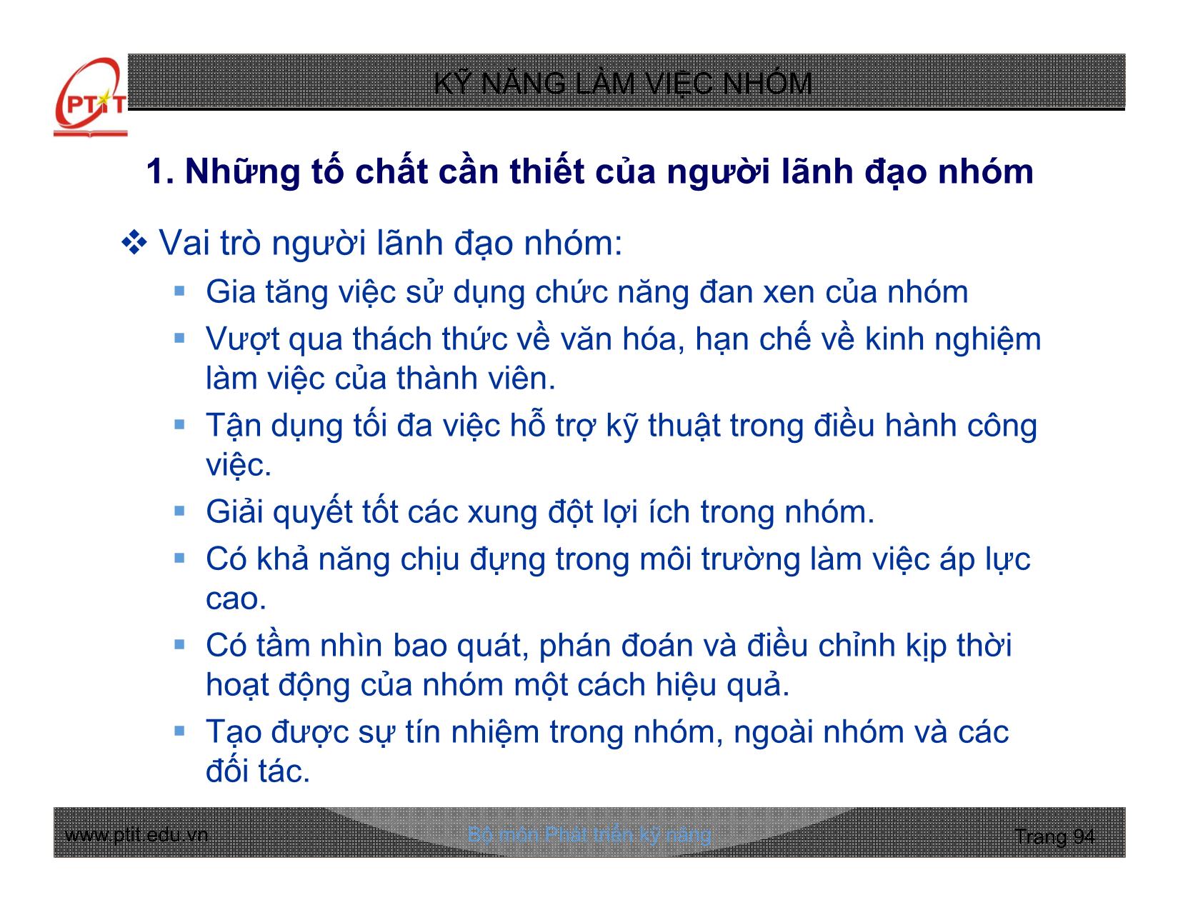 Bài giảng Kỹ năng làm việc nhóm - Chương 3: Kỹ năng lãnh đạo nhóm hiệu quả - Nguyễn Quang Hưng trang 2