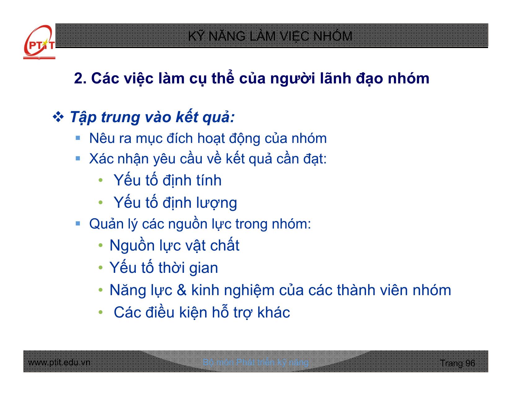 Bài giảng Kỹ năng làm việc nhóm - Chương 3: Kỹ năng lãnh đạo nhóm hiệu quả - Nguyễn Quang Hưng trang 4