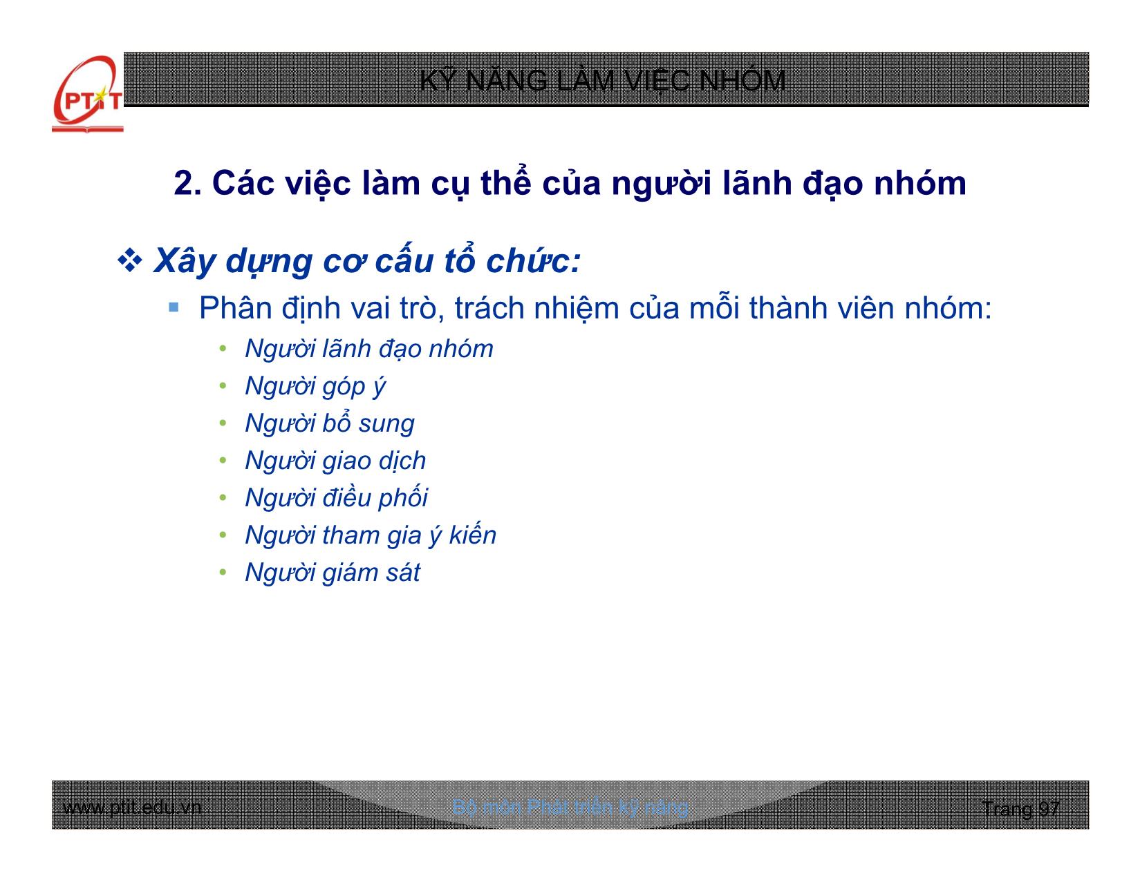 Bài giảng Kỹ năng làm việc nhóm - Chương 3: Kỹ năng lãnh đạo nhóm hiệu quả - Nguyễn Quang Hưng trang 5