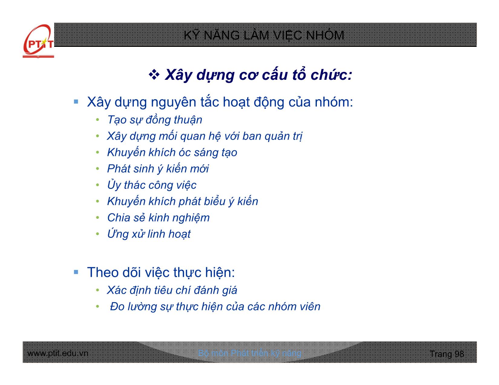 Bài giảng Kỹ năng làm việc nhóm - Chương 3: Kỹ năng lãnh đạo nhóm hiệu quả - Nguyễn Quang Hưng trang 6