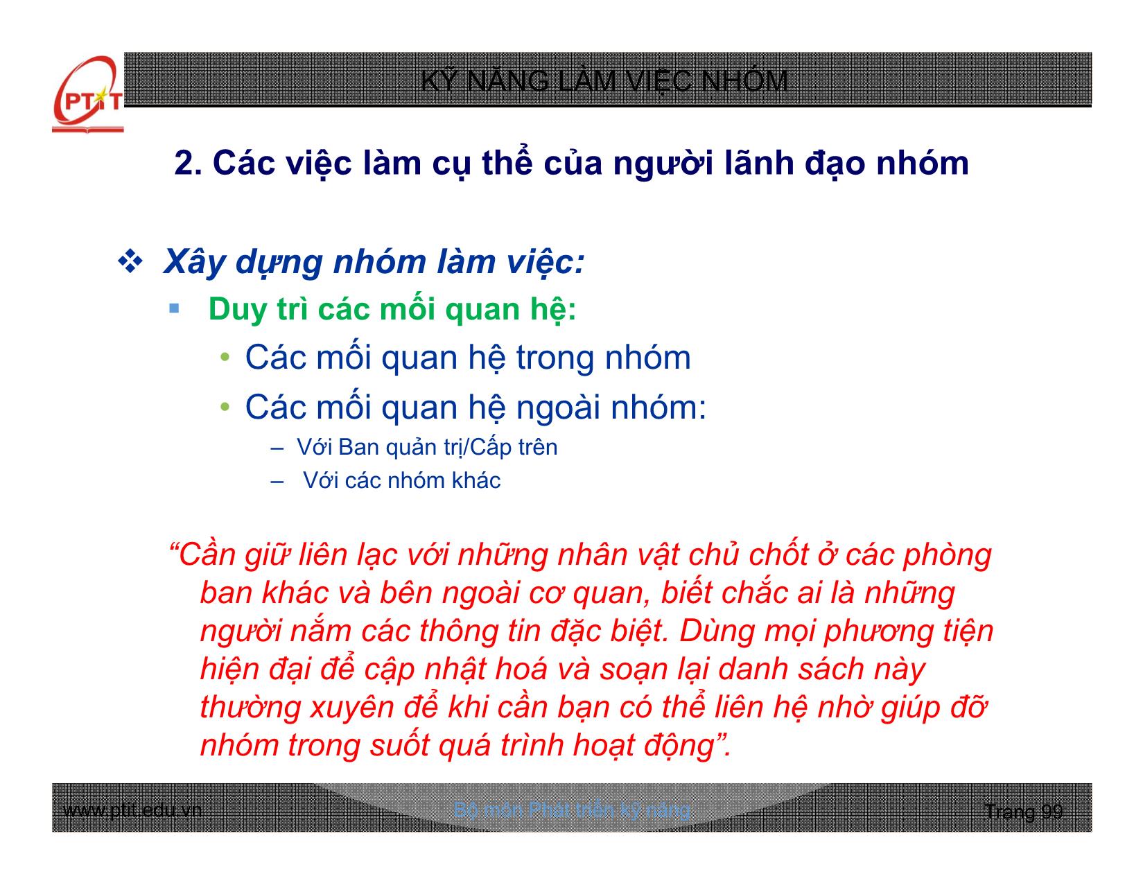 Bài giảng Kỹ năng làm việc nhóm - Chương 3: Kỹ năng lãnh đạo nhóm hiệu quả - Nguyễn Quang Hưng trang 7