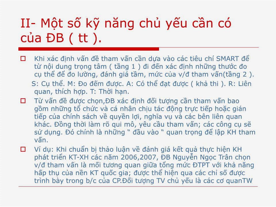 Bài giảng Một số kỹ năng cần thiết của đại biểu trong tham vấn trang 7