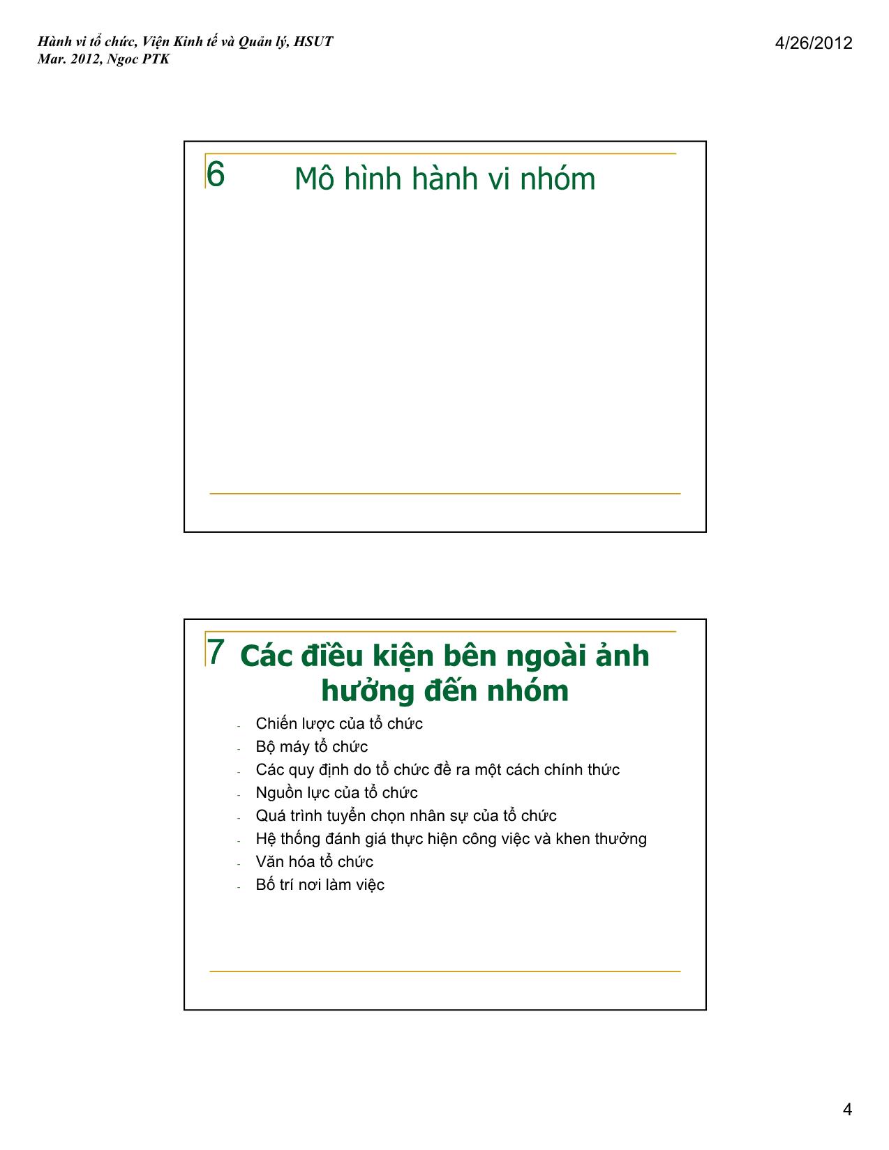 Bài giảng Hành vi tổ chức - Bài 5: Cơ sở hành vi của nhóm - Phạm Thị Kim Ngọc trang 4