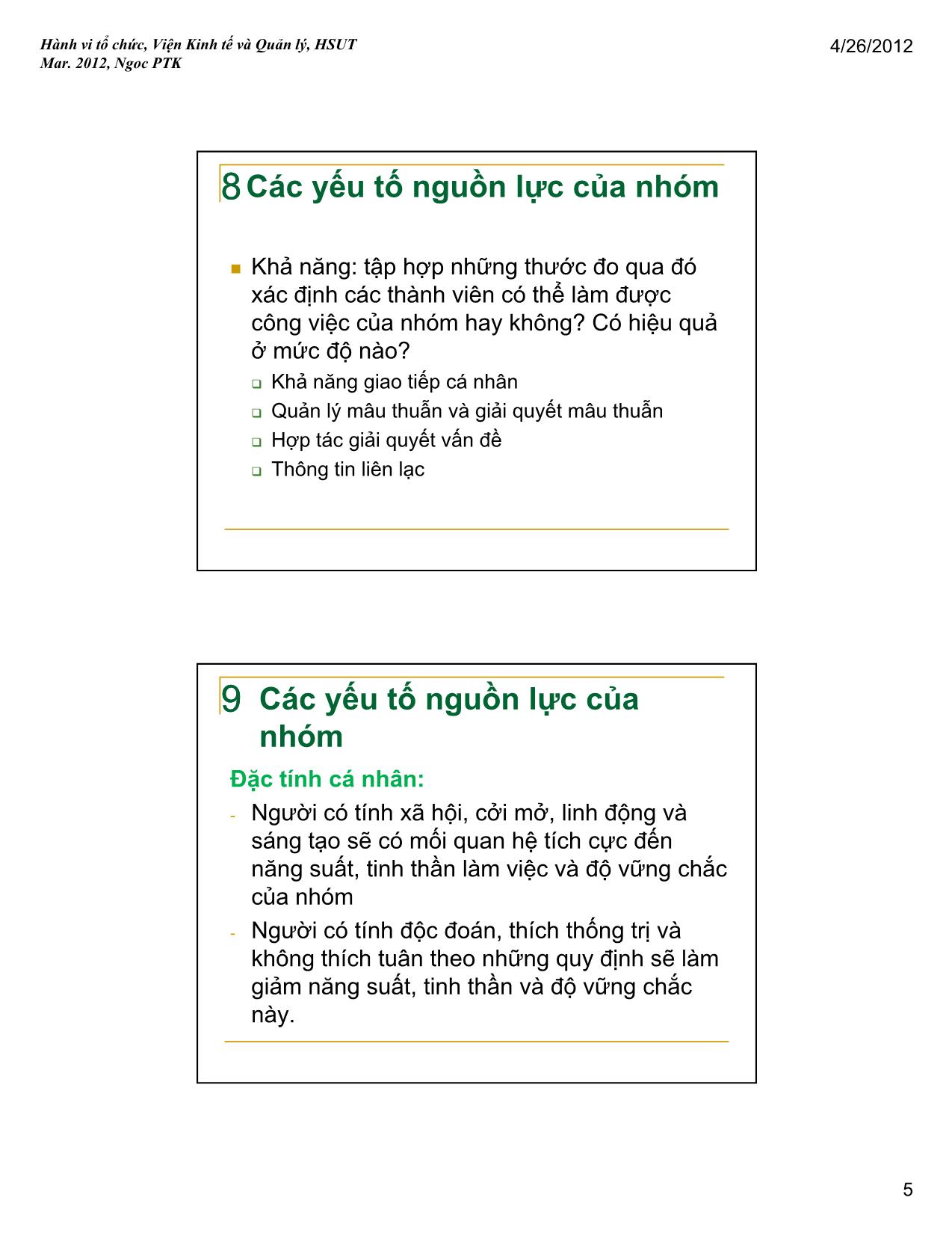 Bài giảng Hành vi tổ chức - Bài 5: Cơ sở hành vi của nhóm - Phạm Thị Kim Ngọc trang 5