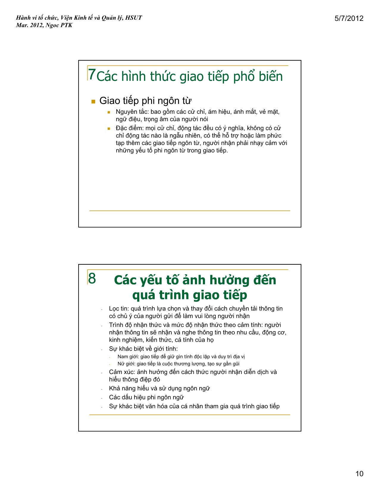 Bài giảng Hành vi tổ chức - Bài 6: Giao tiếp trong nhóm và trong tổ chức - Phạm Thị Kim Ngọc trang 10