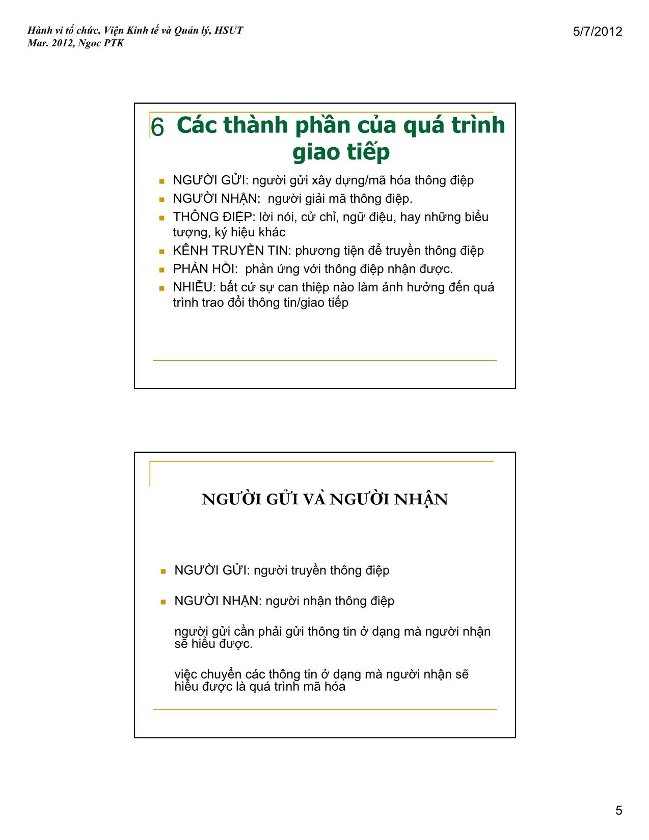 Bài giảng Hành vi tổ chức - Bài 6: Giao tiếp trong nhóm và trong tổ chức - Phạm Thị Kim Ngọc trang 5