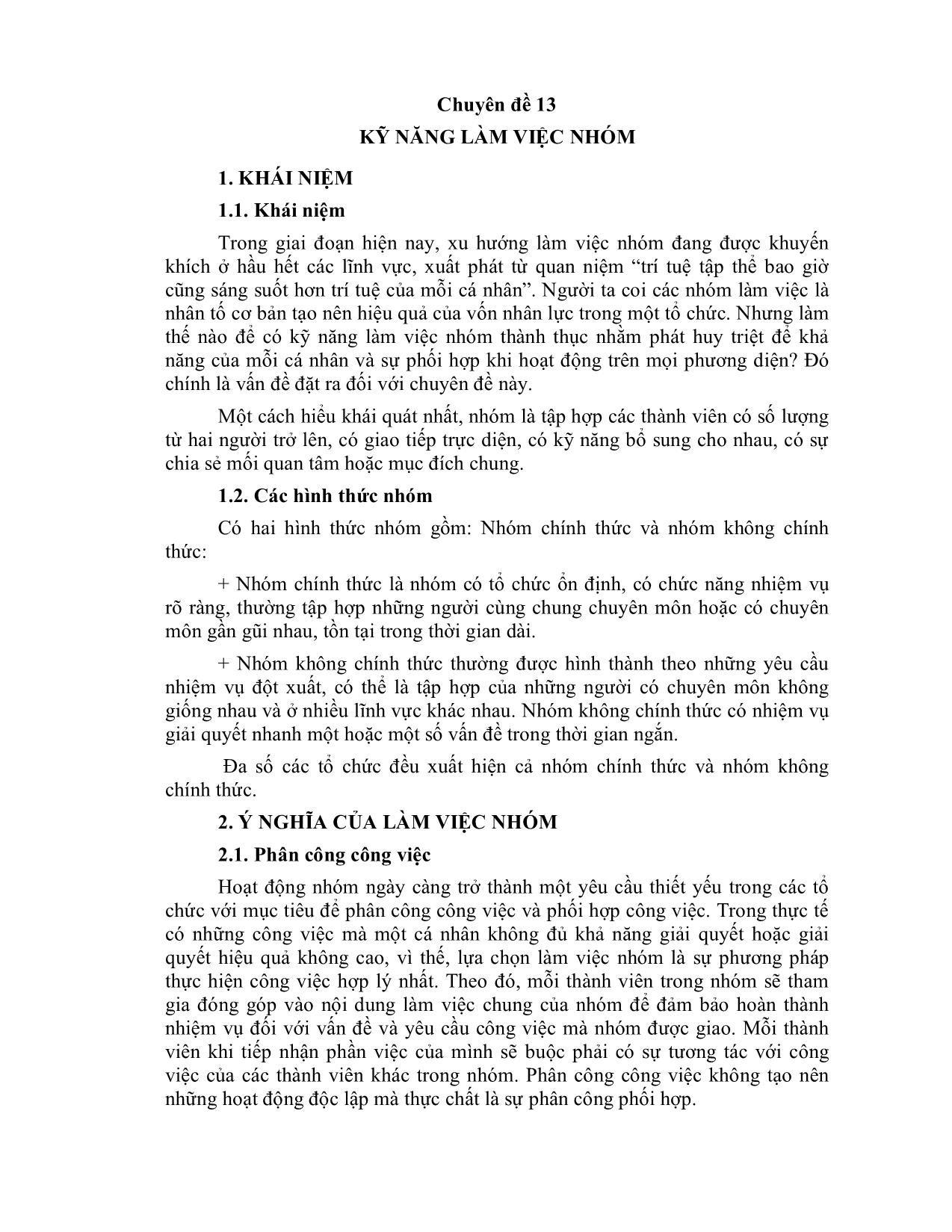 Chuyên đề 13: Kỹ năng làm việc nhóm trang 1