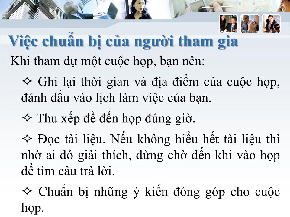 Bài giảng Kỹ năng tổ chức cuộc họp hiệu quả trang 6