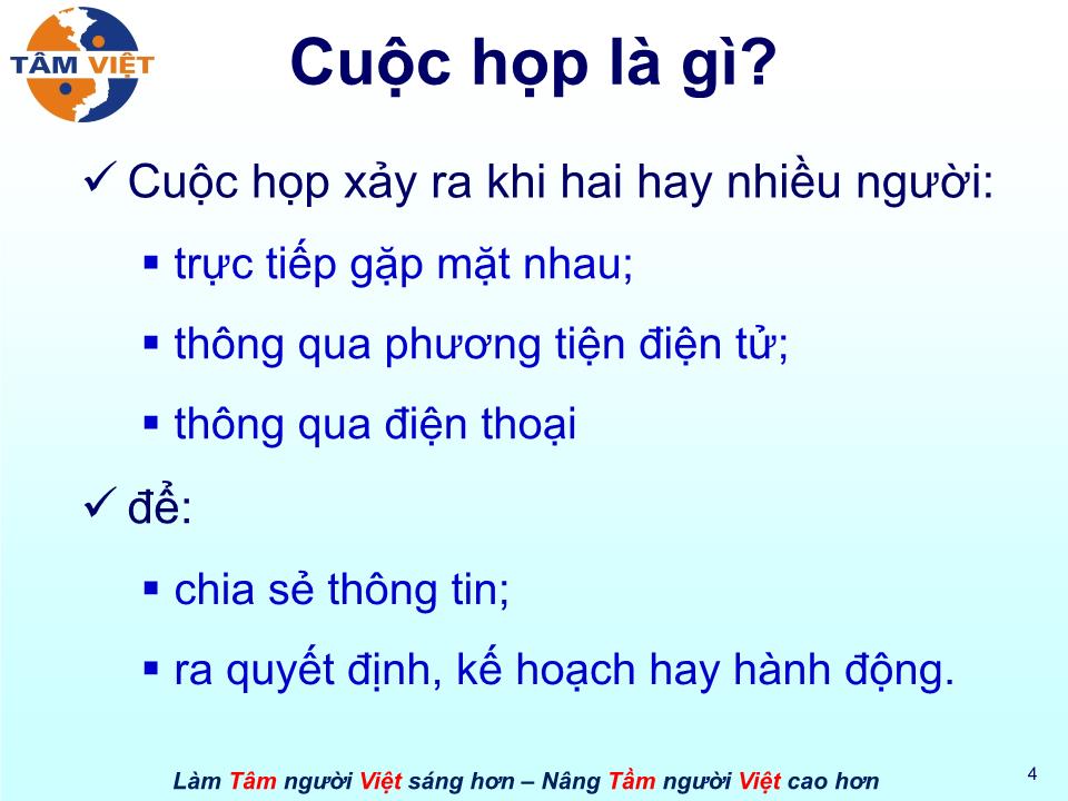 Bài giảng Kỹ năng Tổ chức Hội nghị & Hội thảo trang 4