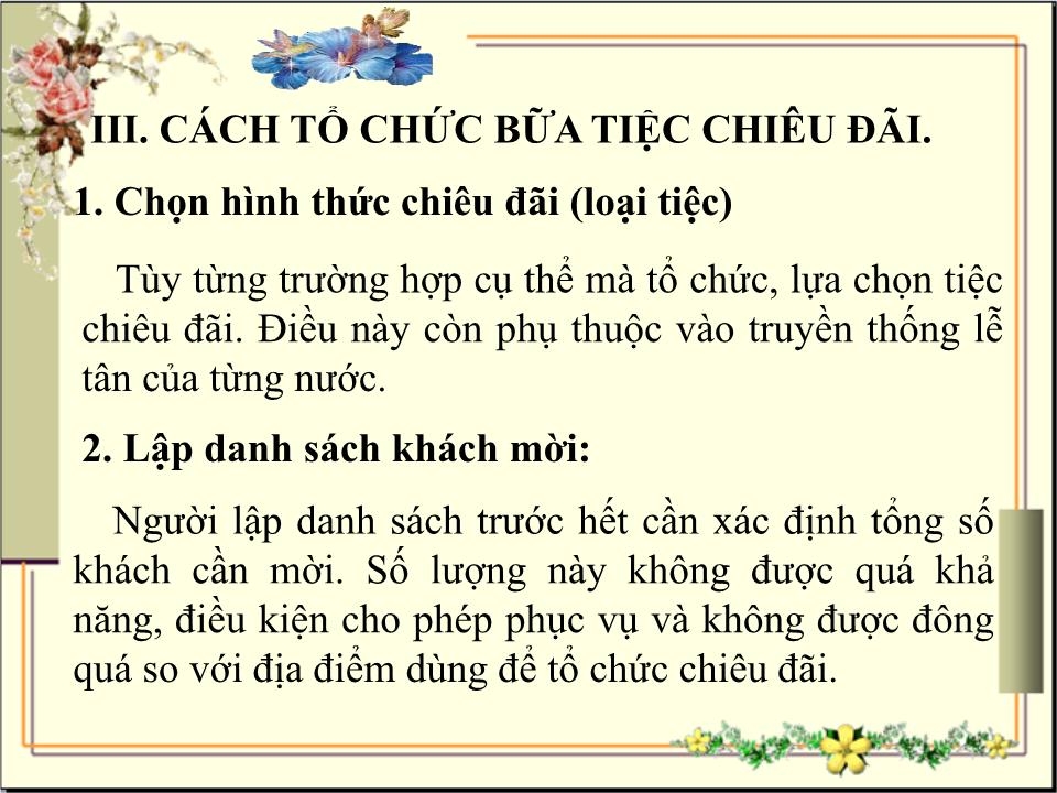 Bài giảng Chiêu đãi ngoại giao trang 6