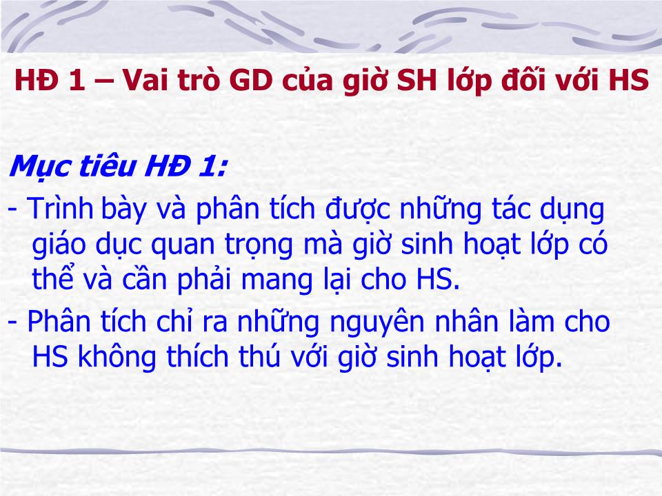 Bài giảng Kĩ năng tổ chức giờ sinh hoạt lớp trang 3