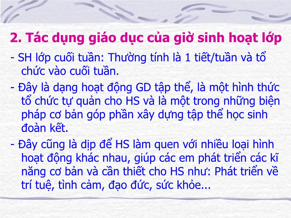 Bài giảng Kĩ năng tổ chức giờ sinh hoạt lớp trang 7