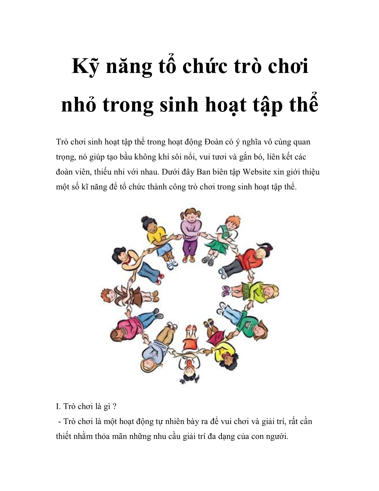 Kỹ năng tổ chức trò chơi nhỏ trong sinh hoạt tập thể trang 1