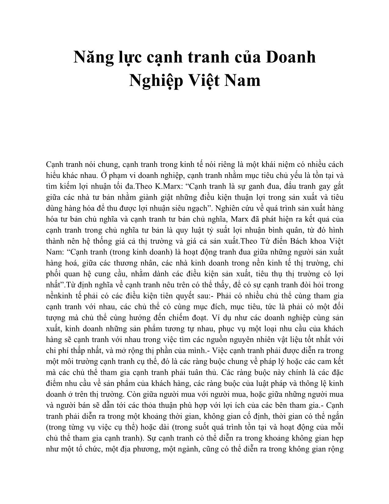 Năng lực cạnh tranh của doanh nghiệp Việt Nam trang 1