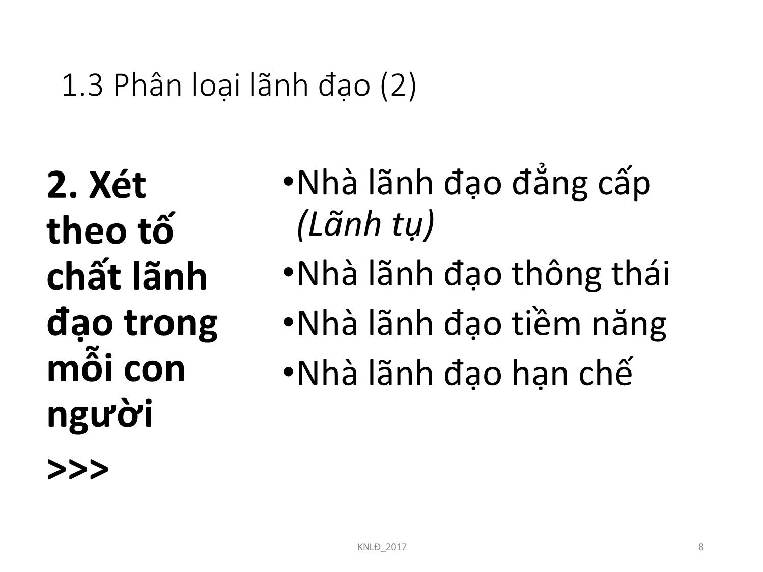 Bài giảng Kỹ năng lãnh đạo - Bài 1: Tổng quan về kỹ năng lãnh đạo trang 8