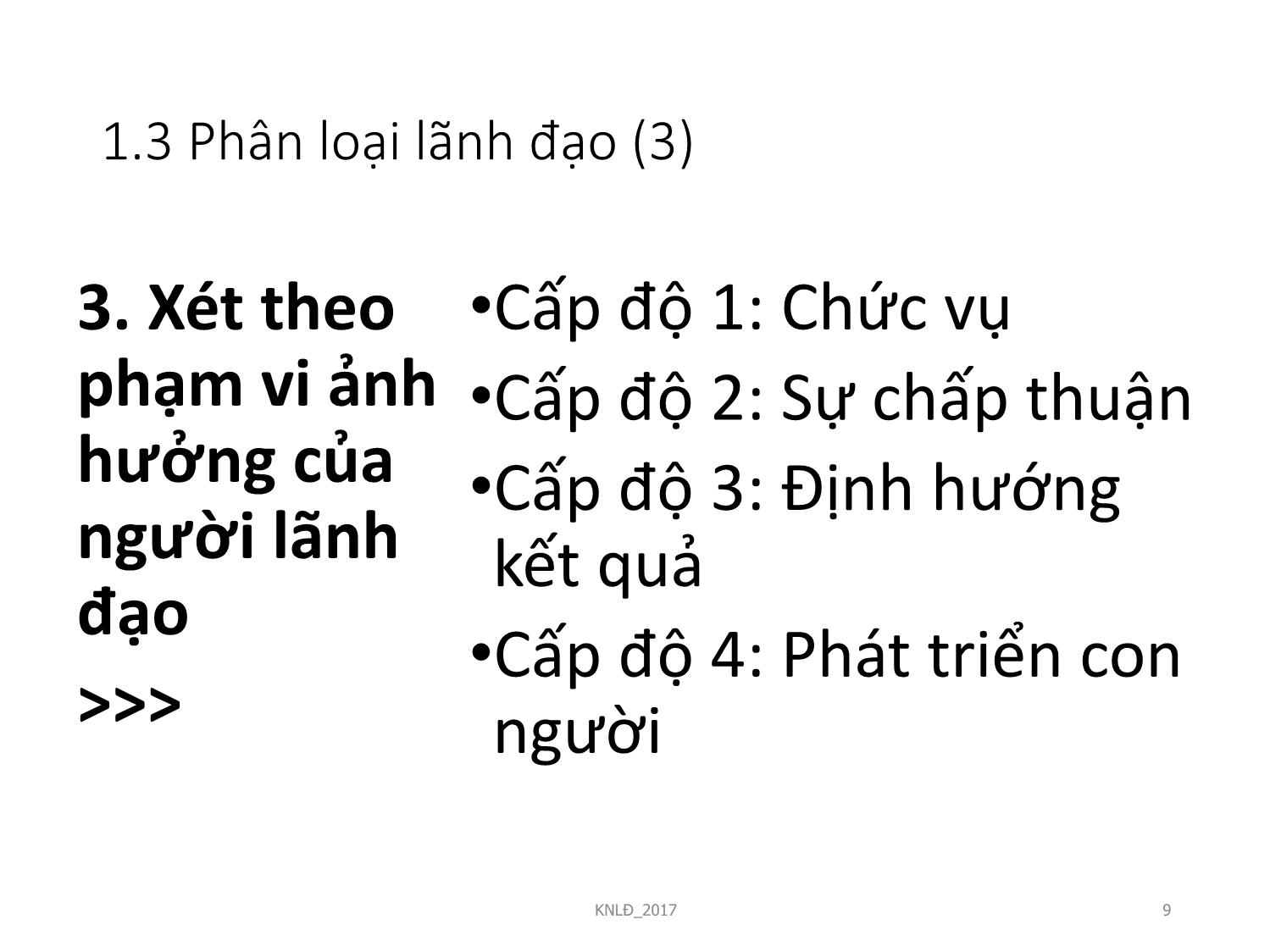 Bài giảng Kỹ năng lãnh đạo - Bài 1: Tổng quan về kỹ năng lãnh đạo trang 9