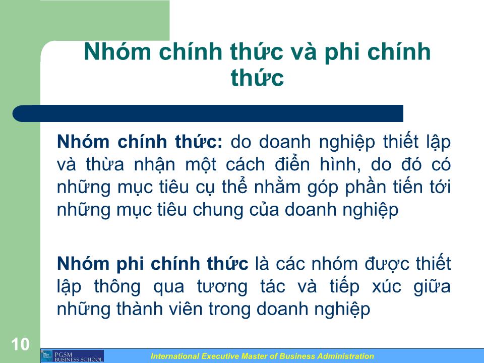 Bài giảng Xây dựng và quản lý nhóm làm việc - Trần Văn Bình trang 10