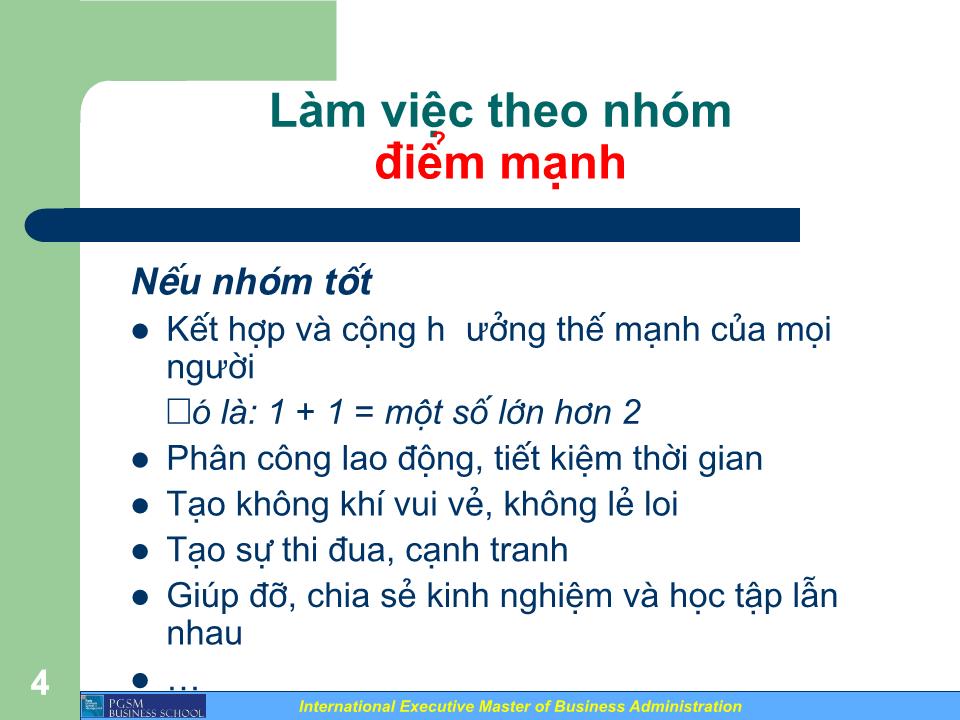 Bài giảng Xây dựng và quản lý nhóm làm việc - Trần Văn Bình trang 4