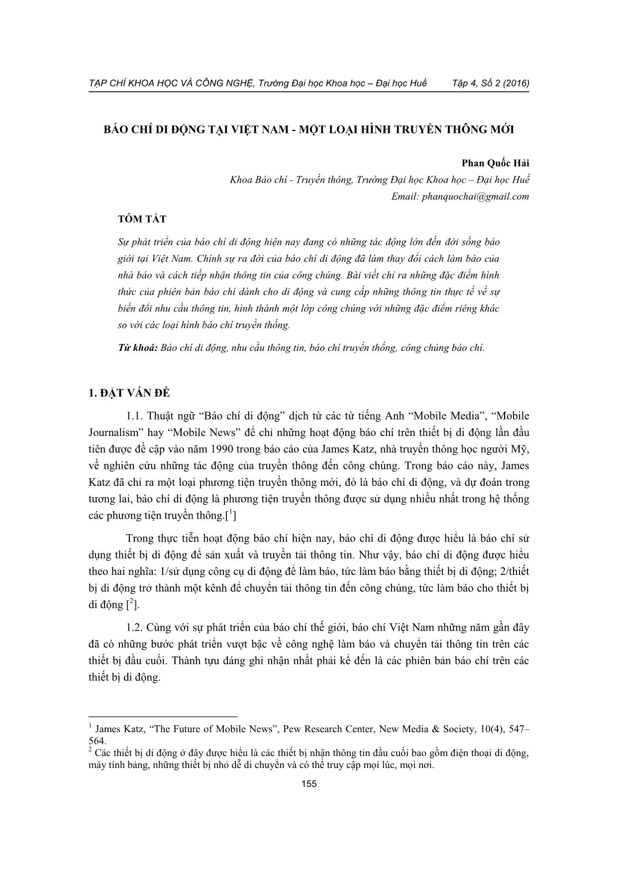 Báo chí di động tại Việt Nam - Một loại hình truyền thông mới trang 1