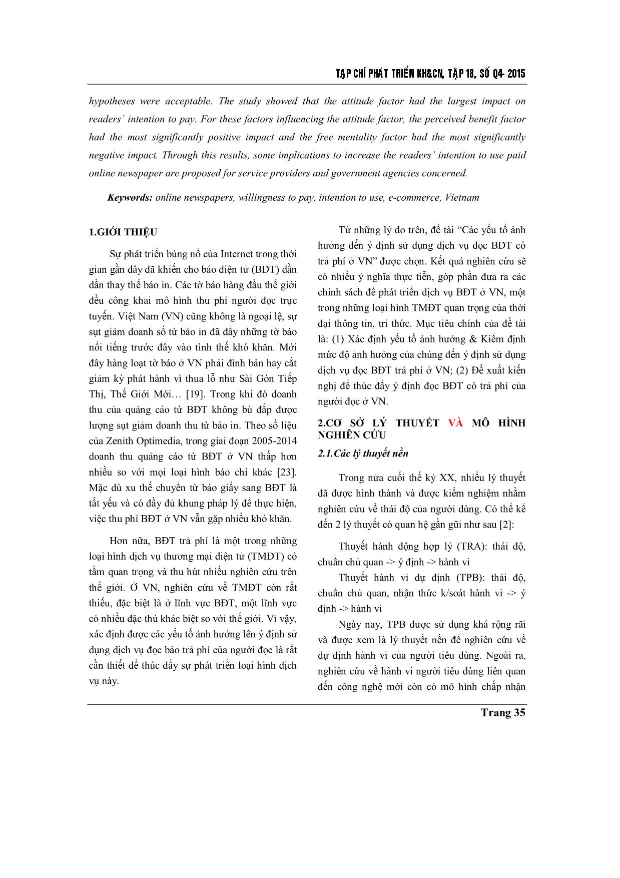 Các yếu tố ảnh hưởng đến ý định sử dụng dịch vụ đọc báo điện tử có trả phí ở Việt Nam trang 2