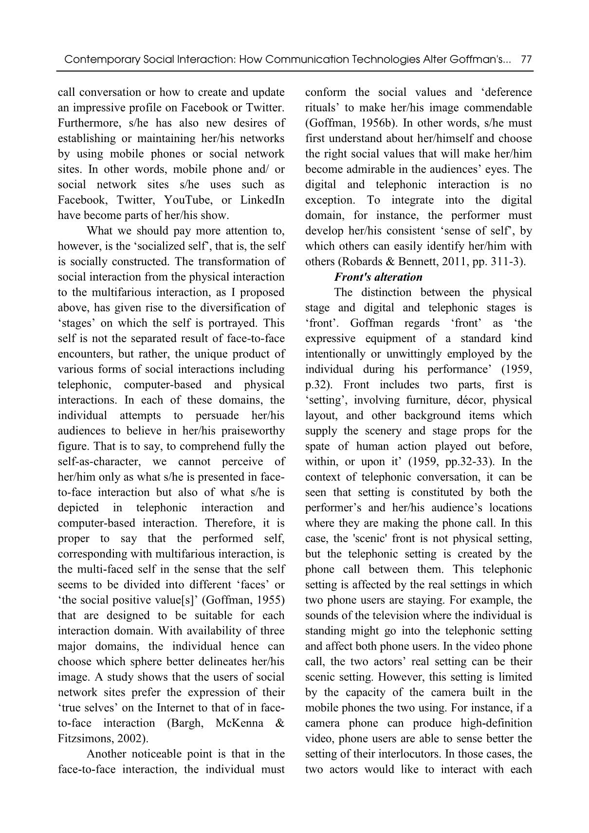 Contemporary social interaction: How communication technologies alter goffmans dramaturgical model? trang 6