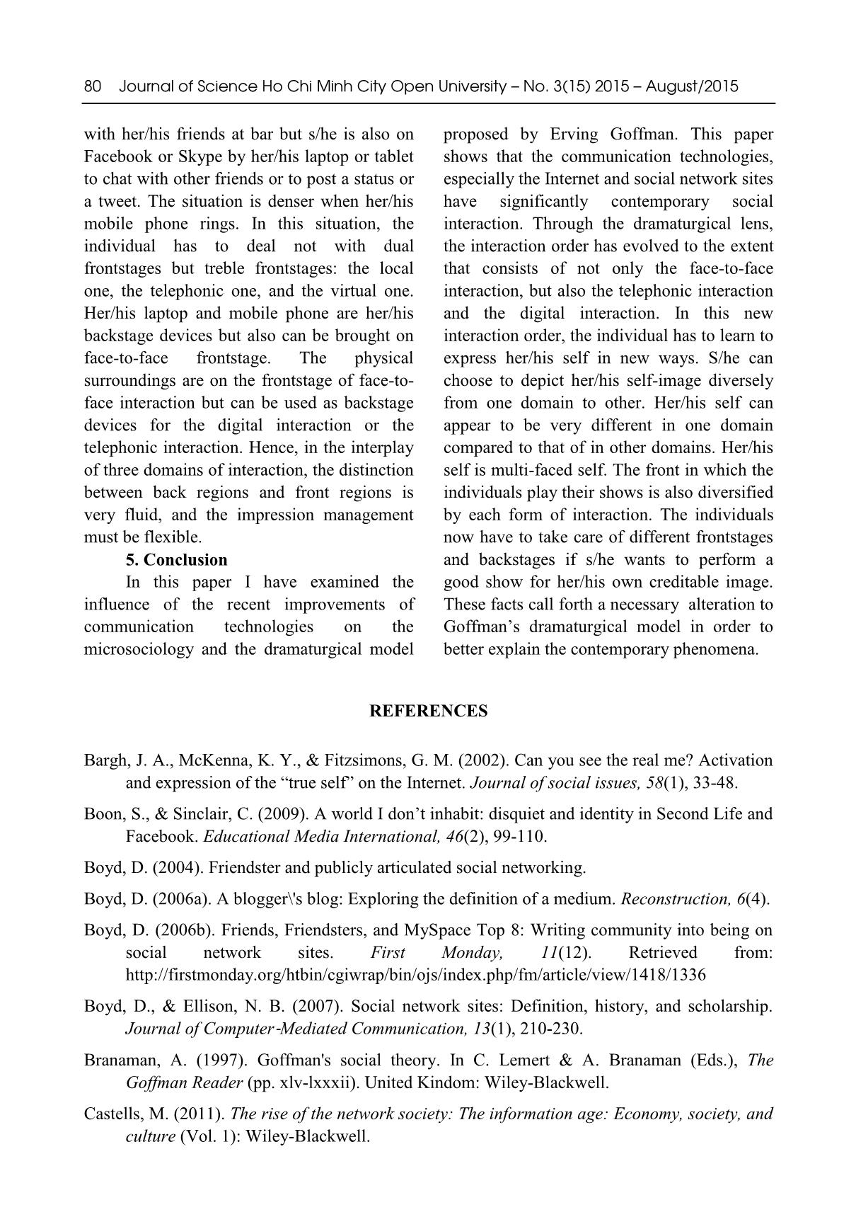 Contemporary social interaction: How communication technologies alter goffmans dramaturgical model? trang 9