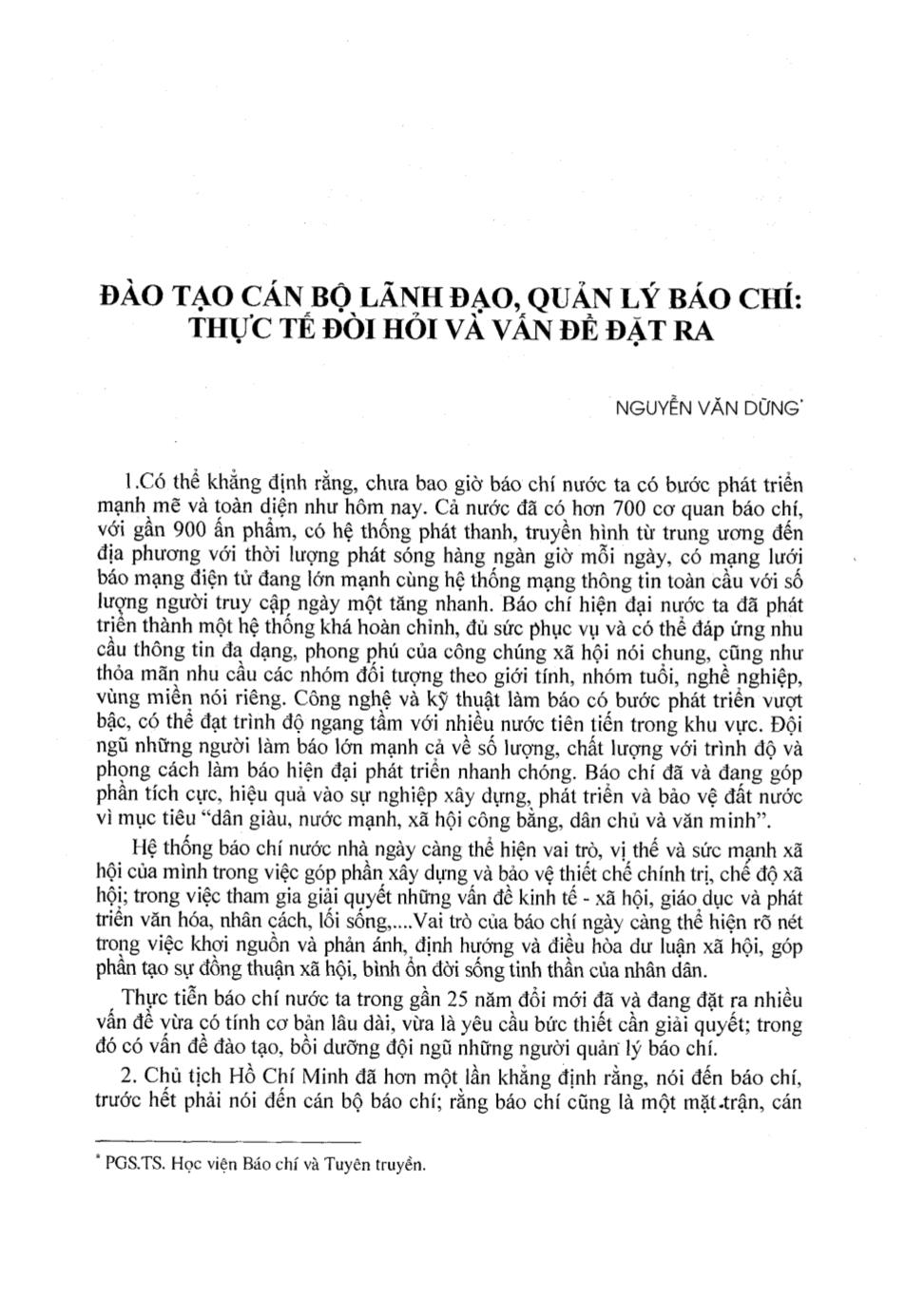 Đào tạo cán bộ lãnh đạo, quản lý báo chí: Thực tế đòi hỏi và vấn đề đặt ra trang 1