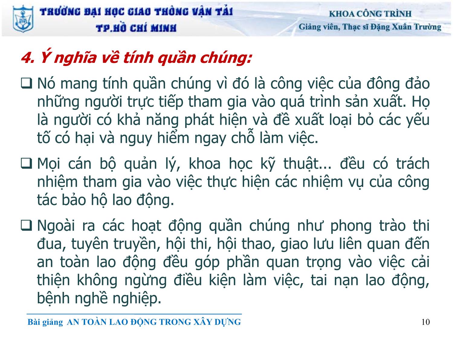 Bài giảng An toàn lao động - Chương 1: Những vấn đề chung về an toàn lao động - Đặng Xuân Trường trang 10