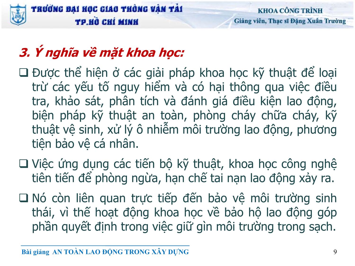 Bài giảng An toàn lao động - Chương 1: Những vấn đề chung về an toàn lao động - Đặng Xuân Trường trang 9