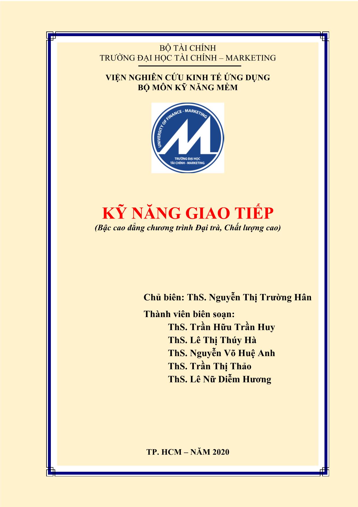 Giáo trình Kỹ năng giao tiếp - Nguyễn Thị Trường Hân trang 1