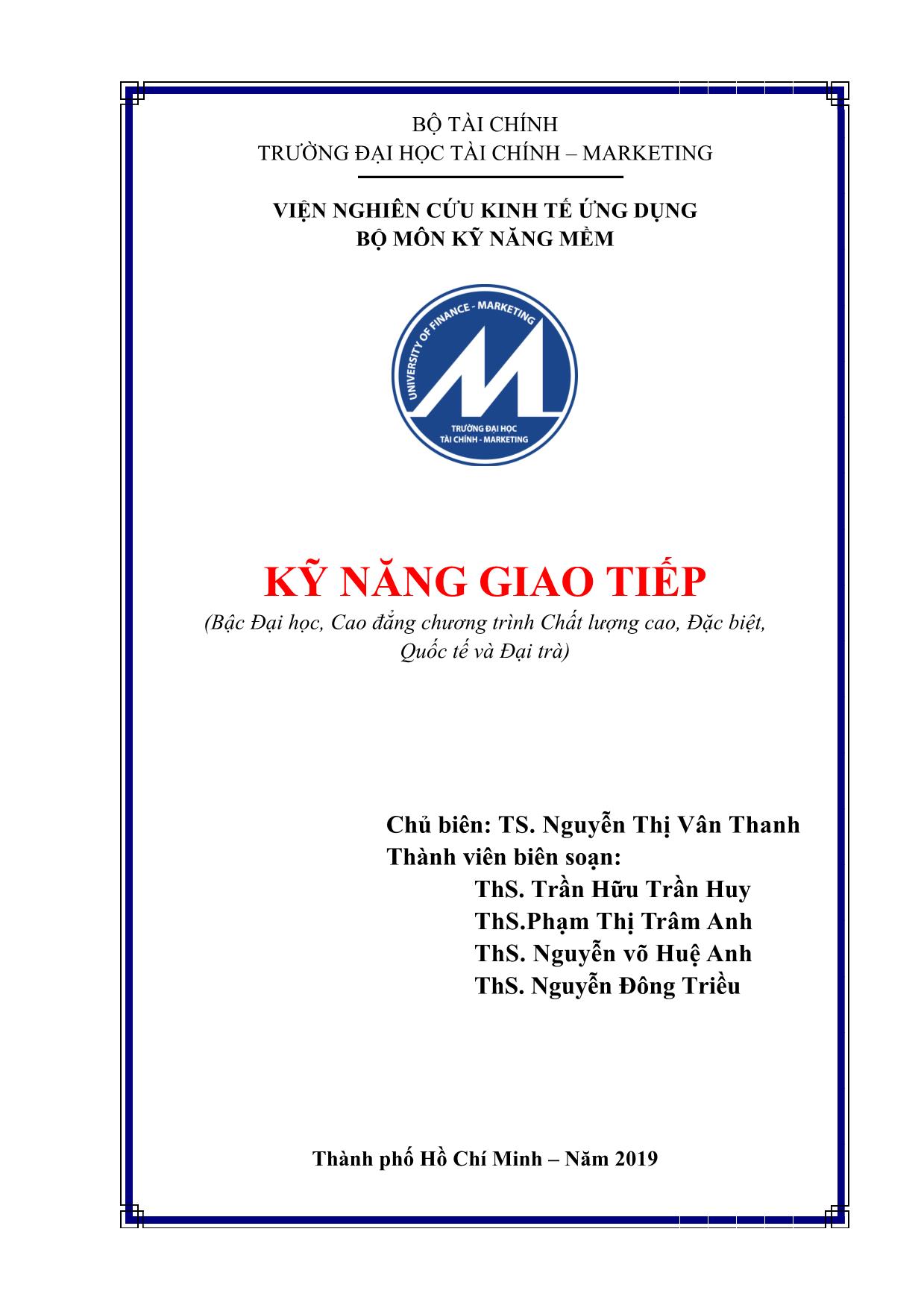 Giáo trình Kỹ năng giao tiếp - Nguyễn Thị Vân Thanh trang 1