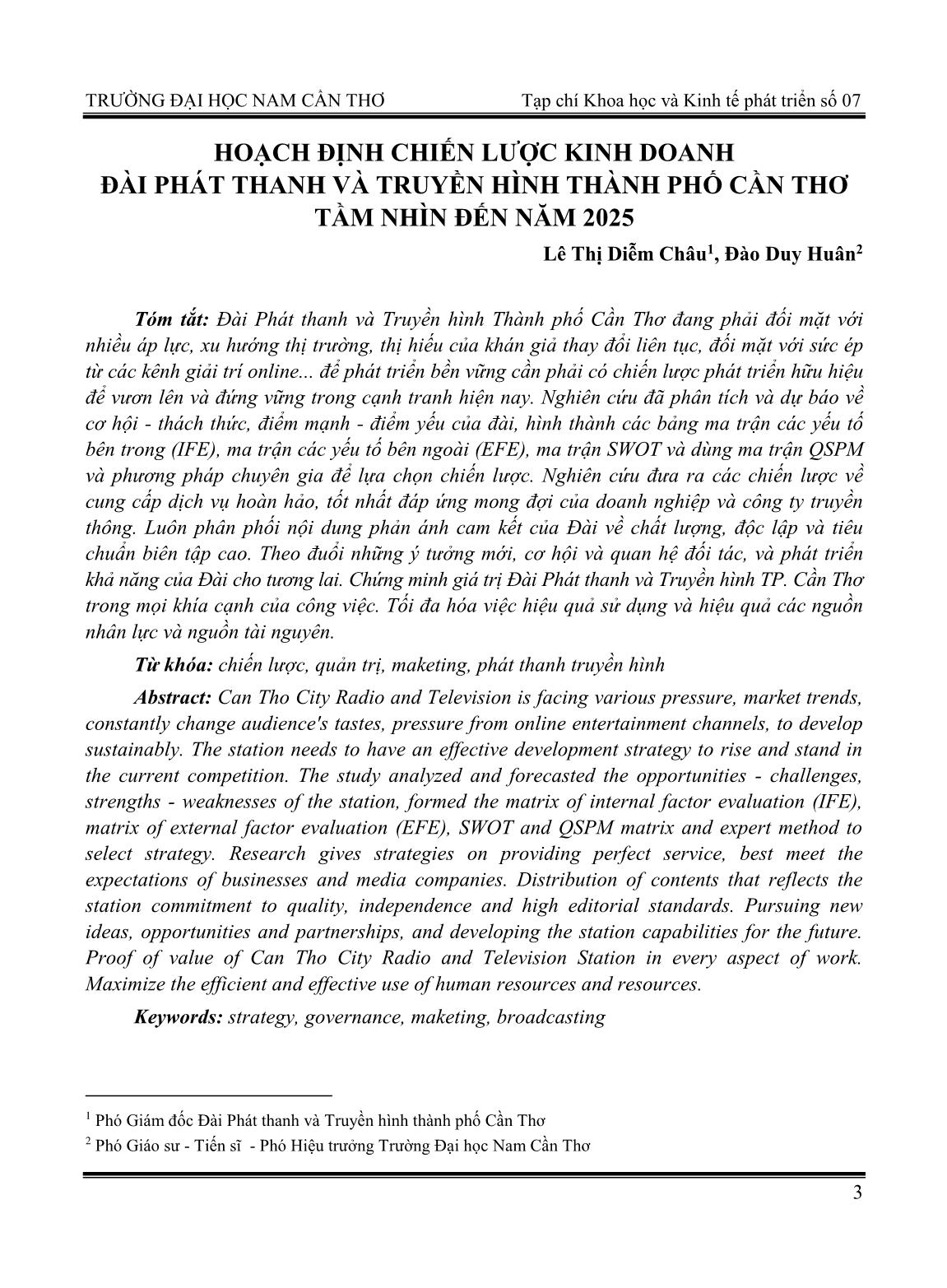 Hoạch định chiến lược kinh doanh Đài phát thanh và Truyền hình thành phố Cần Thơ tầm nhìn đến năm 2025 trang 1