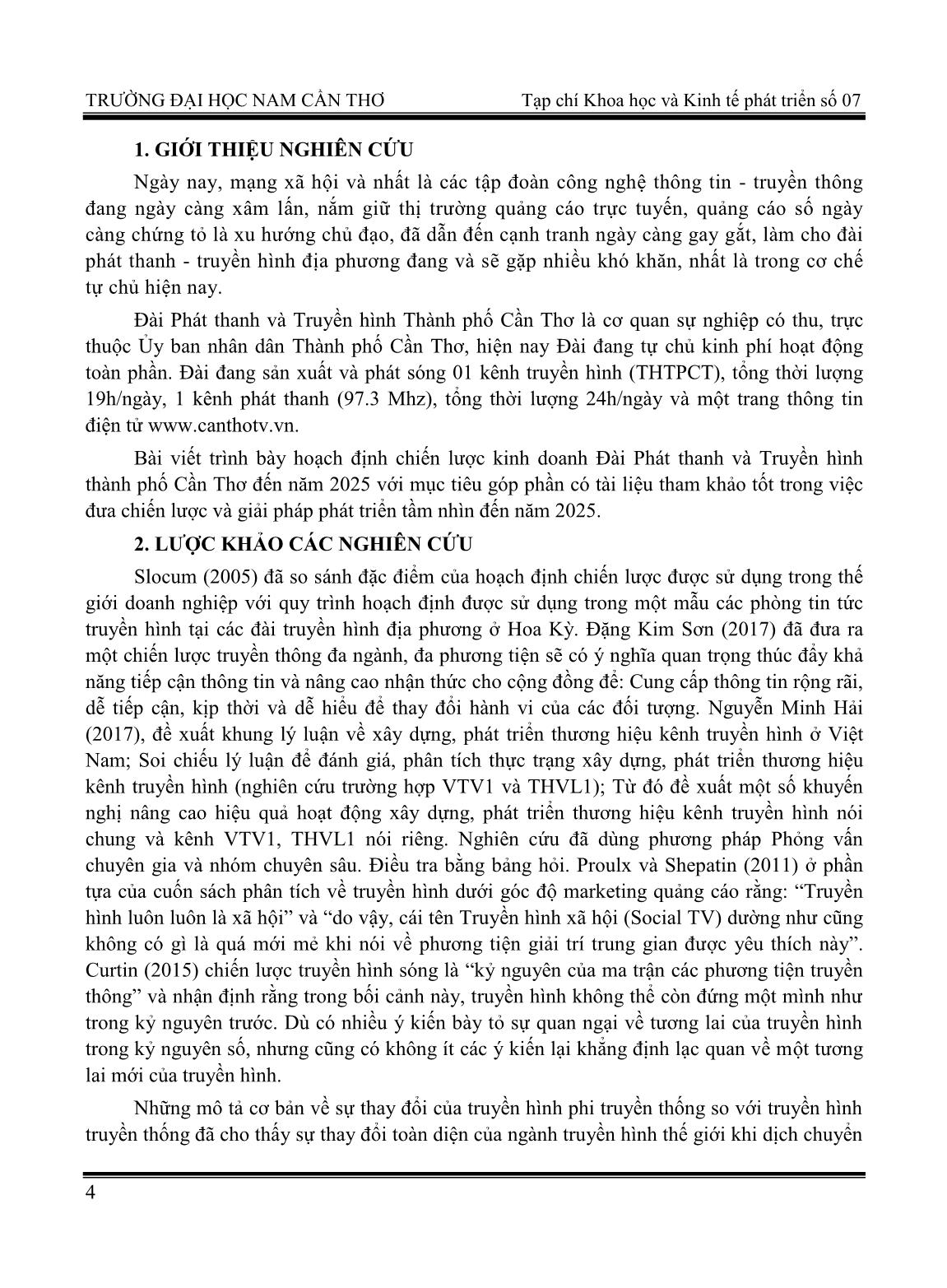 Hoạch định chiến lược kinh doanh Đài phát thanh và Truyền hình thành phố Cần Thơ tầm nhìn đến năm 2025 trang 2