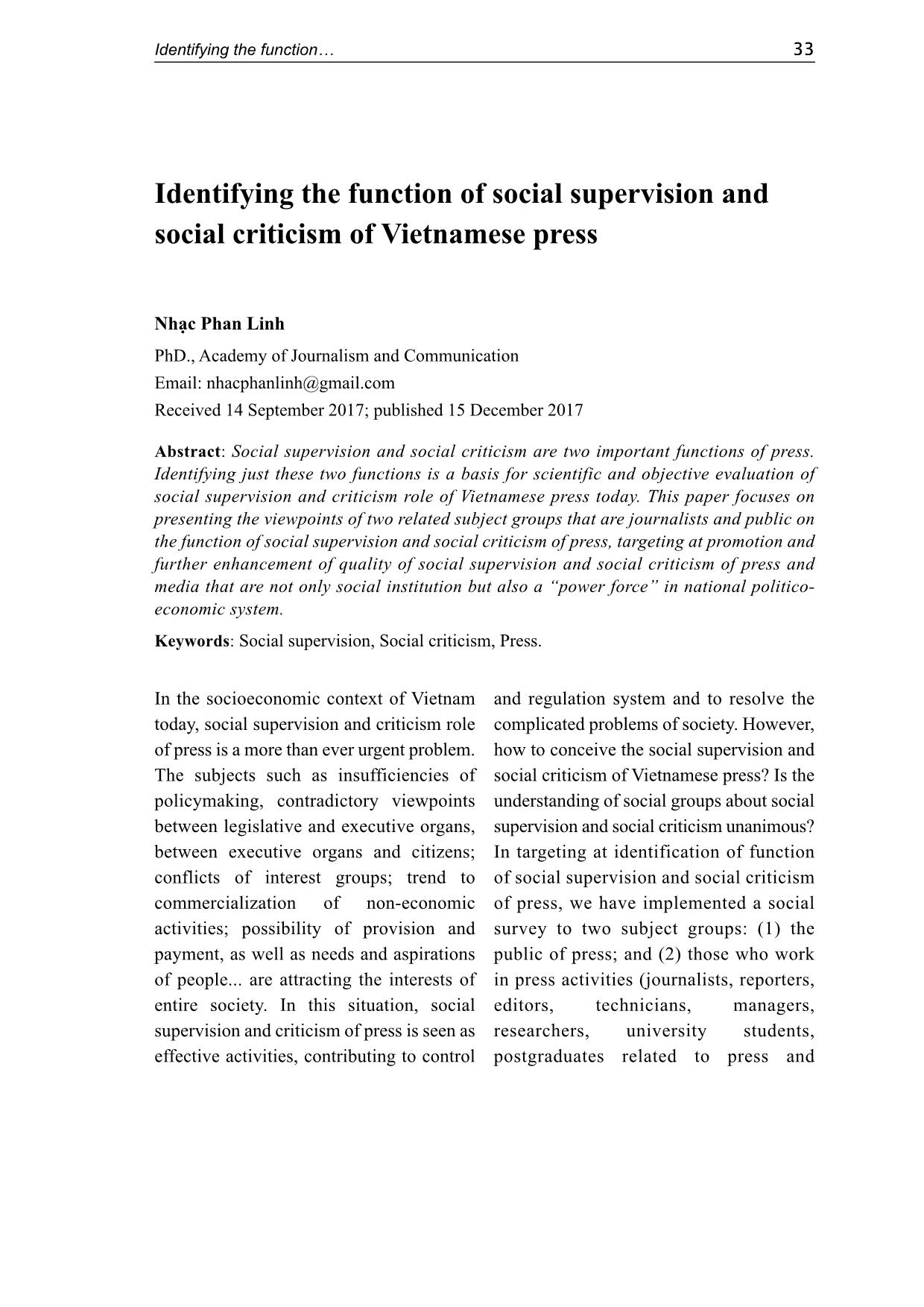 Identifying the function of social supervision and social criticism of Vietnamese press trang 1