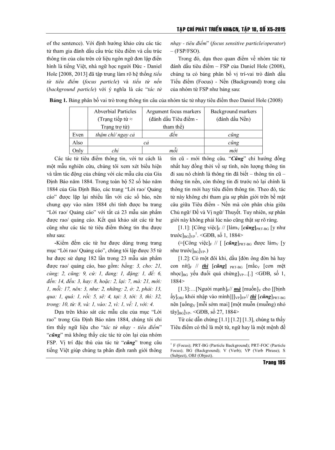 Khảo sát các tác tử cấu trúc thông tin trong mục lời rao - quảng cáo trên Gia Định Báo năm 1884 trang 2