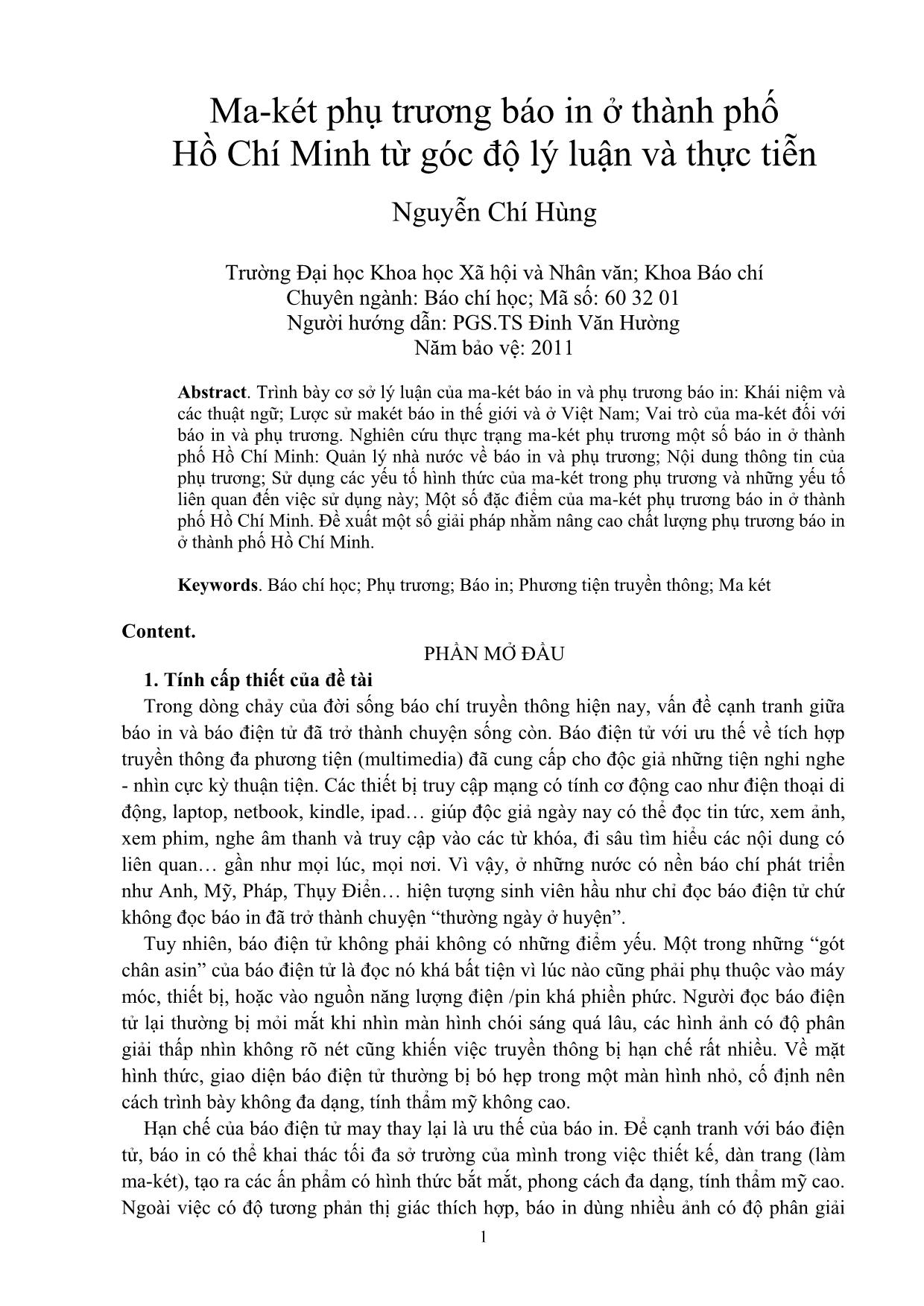 Ma-két phụ trương báo in ở thành phố Hồ Chí Minh từ góc độ lý luận và thực tiễn trang 1