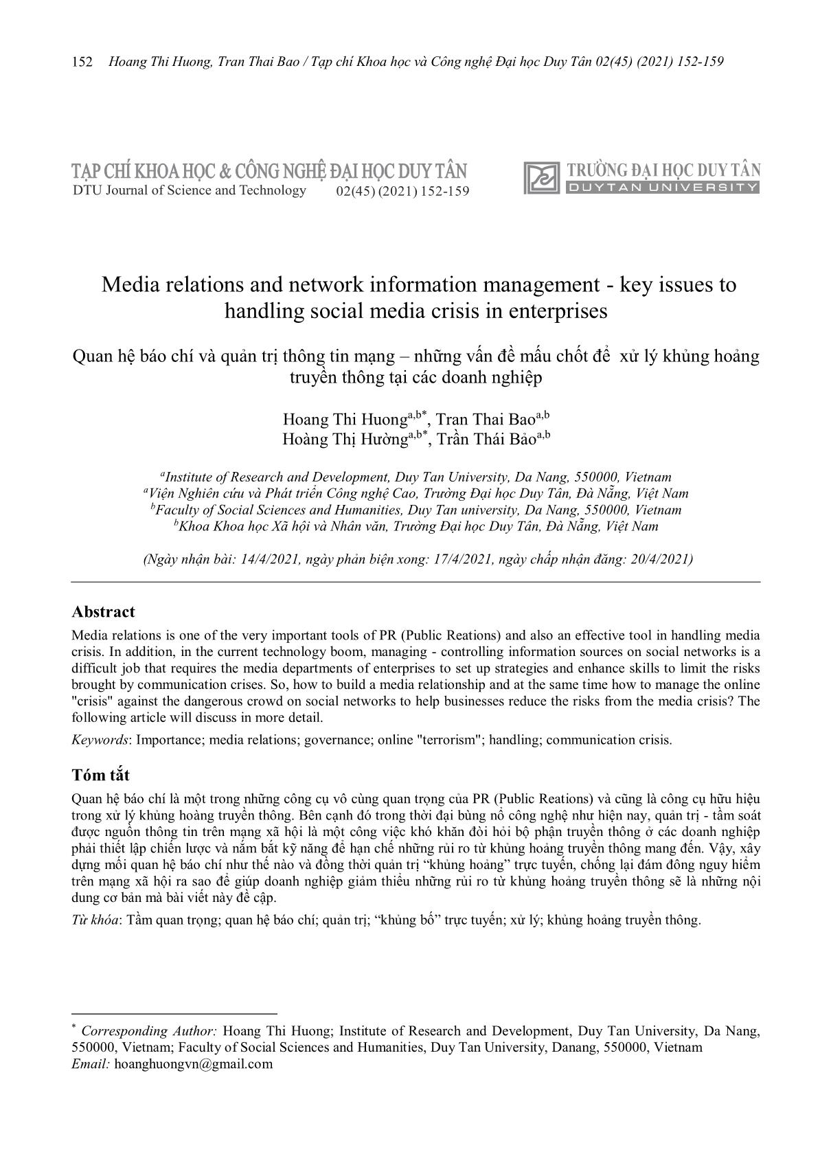 Quan hệ báo chí và quản trị thông tin mạng – những vấn đề mấu chốt để xử lý khủng hoảng truyền thông tại các doanh nghiệp trang 1