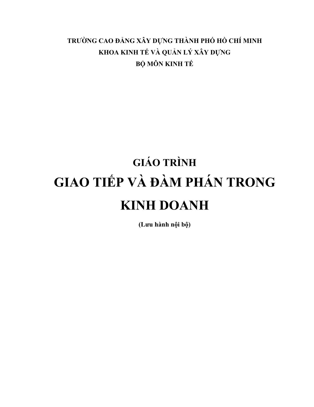 Giáo trình Giao tiếp và đàm phán trong kinh doanh (Phần 1) trang 1