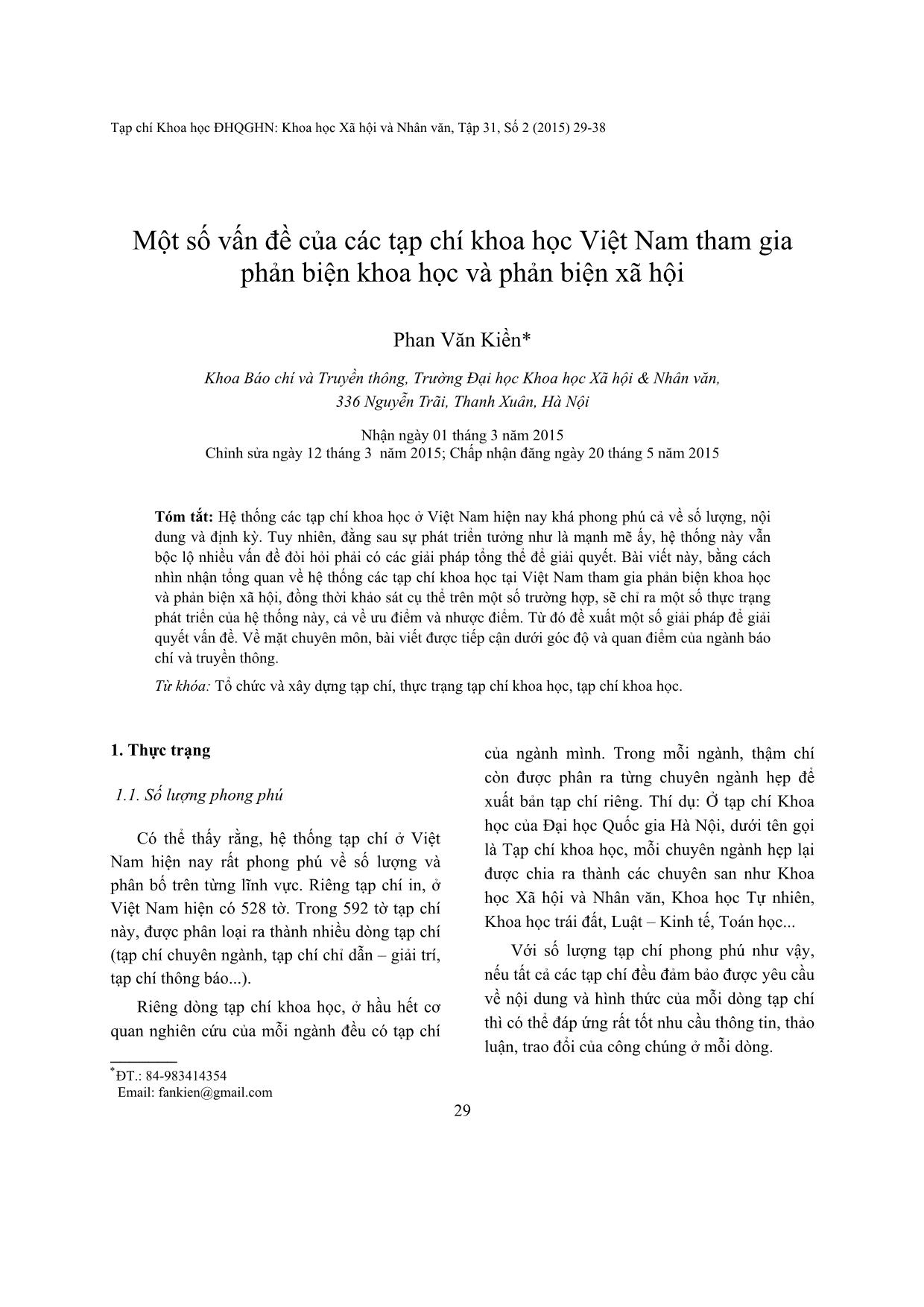 Một số vấn đề của các tạp chí khoa học Việt Nam tham gia phản biện khoa học và phản biện xã hội trang 1